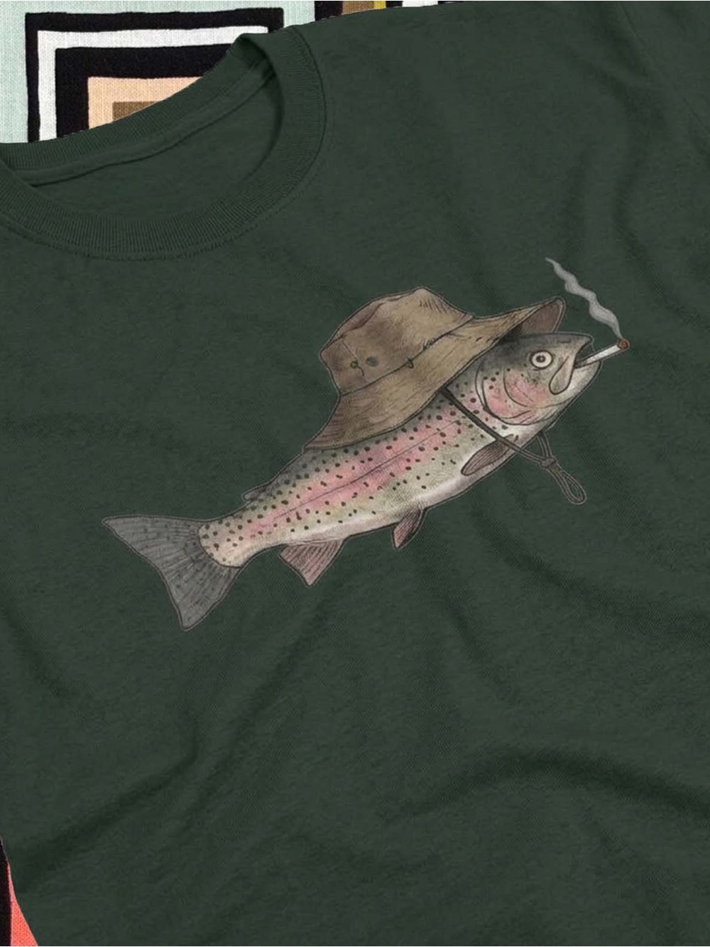 Fish Forest Green Trout Graphic Tee - Unbranded
